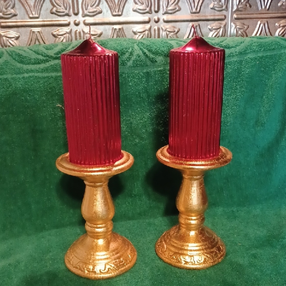 Vintage Red and Gold Candle Holders